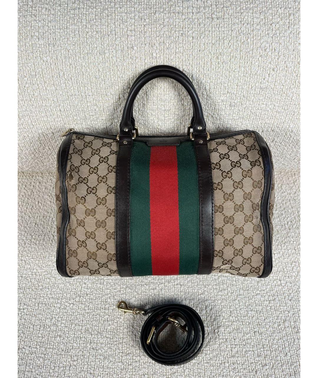 GUCCI Коричневая тканевая сумка с короткими ручками, фото 6