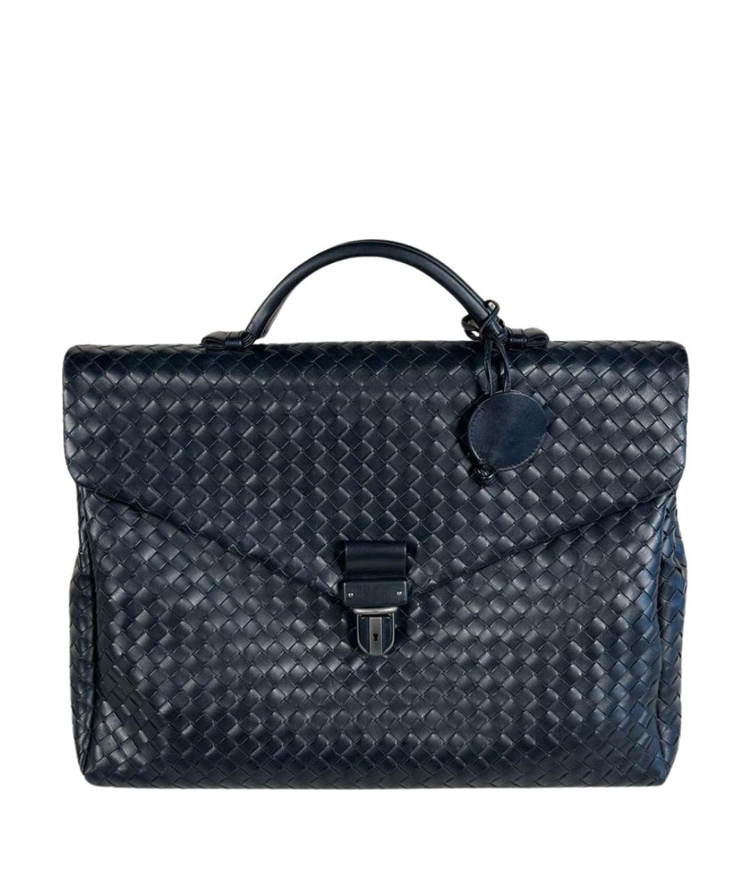 BOTTEGA VENETA Черный кожаный портфель, фото 1
