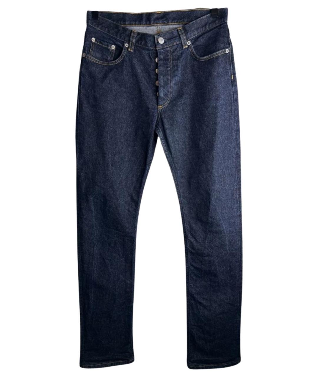 HELMUT LANG Темно-синие хлопковые джинсы скинни, фото 1