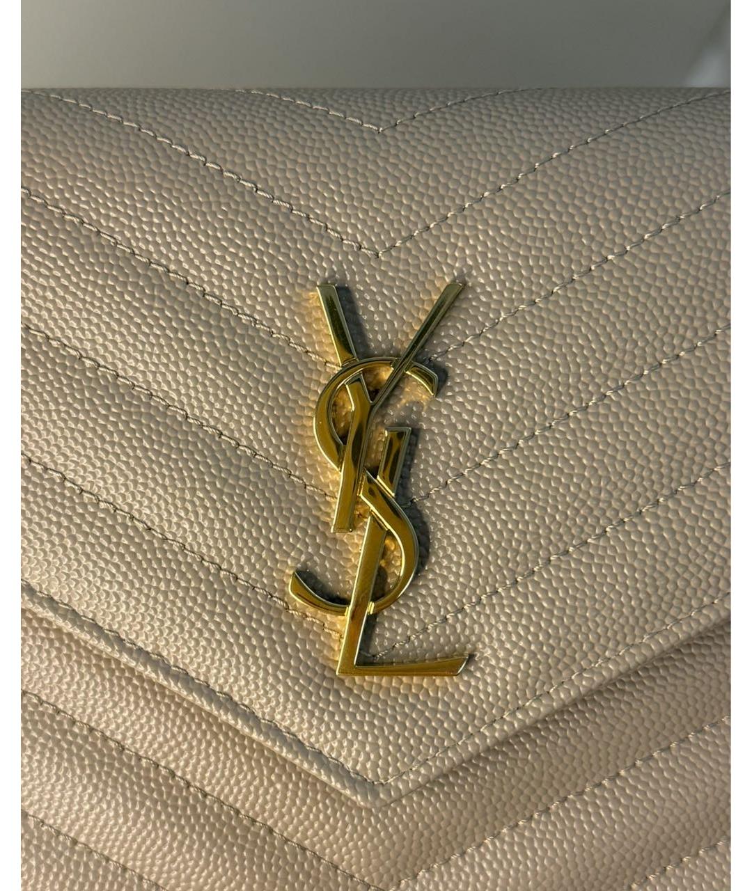 SAINT LAURENT Бежевая кожаная сумка через плечо, фото 5