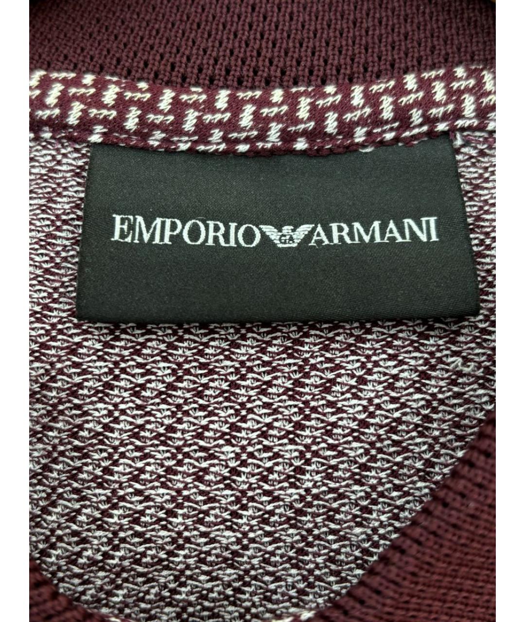 EMPORIO ARMANI Бордовое хлопковое поло с коротким рукавом, фото 3