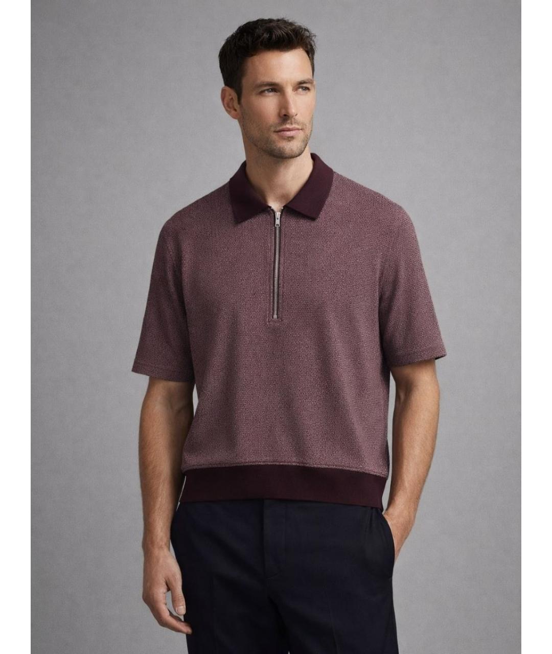 EMPORIO ARMANI Бордовое хлопковое поло с коротким рукавом, фото 5