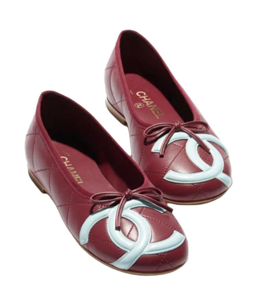 CHANEL Бордовые кожаные балетки, фото 3