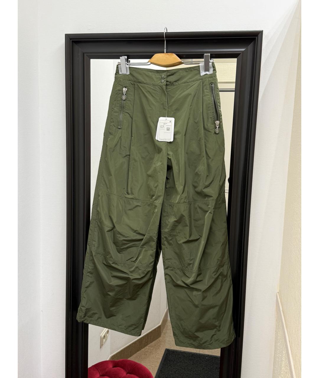MONCLER Хаки полиэстеровые прямые брюки, фото 2