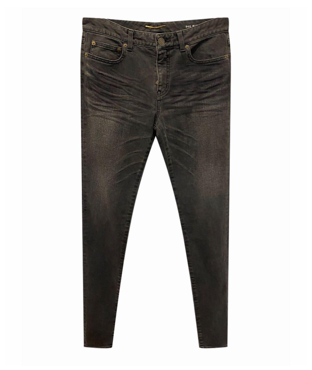 SAINT LAURENT Черные хлопко-эластановые джинсы слим, фото 1