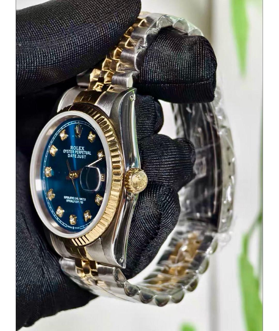 ROLEX Синие часы из желтого золота, фото 3