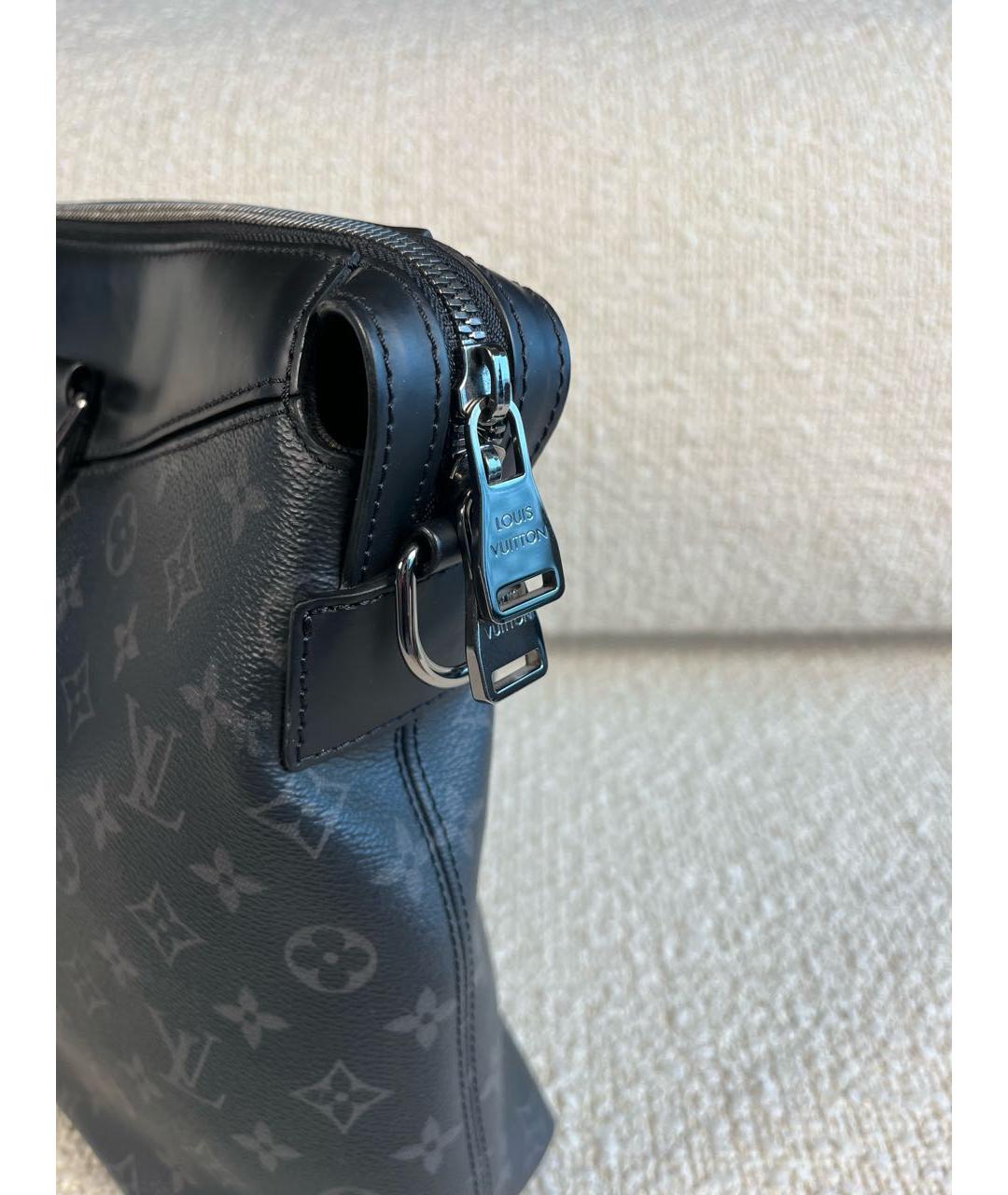 LOUIS VUITTON Черный кожаный портфель, фото 8