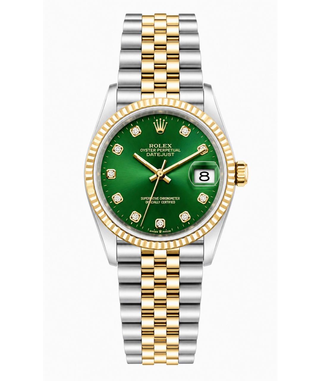 ROLEX Зеленые часы из желтого золота, фото 9