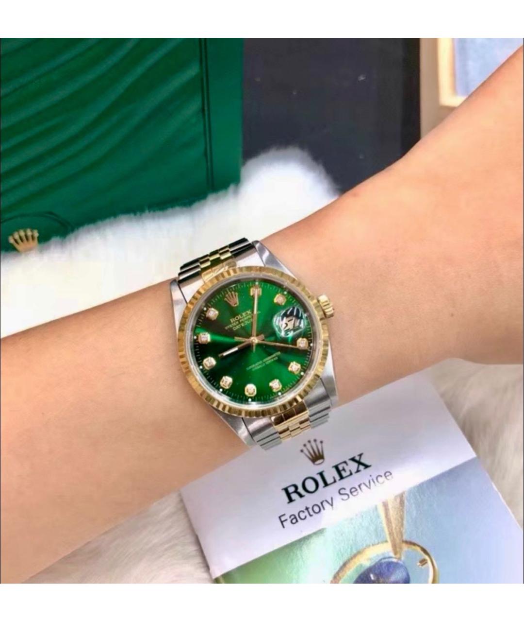 ROLEX Зеленые часы из желтого золота, фото 6