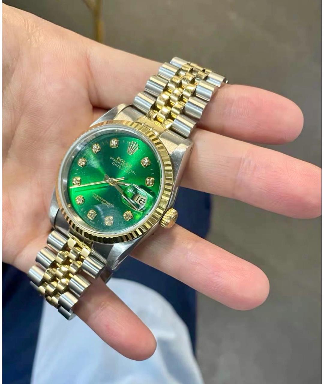 ROLEX Зеленые часы из желтого золота, фото 4