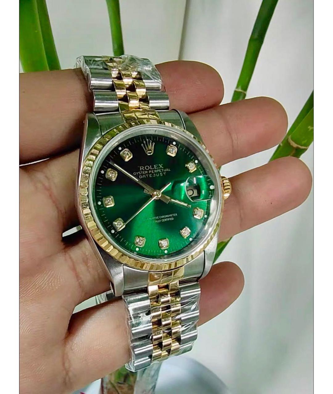 ROLEX Зеленые часы из желтого золота, фото 7