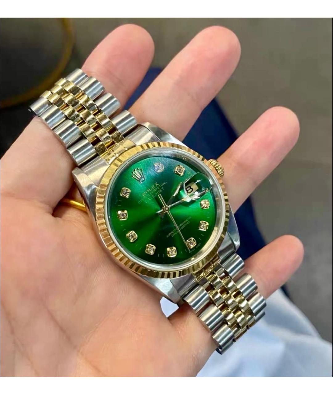 ROLEX Зеленые часы из желтого золота, фото 2