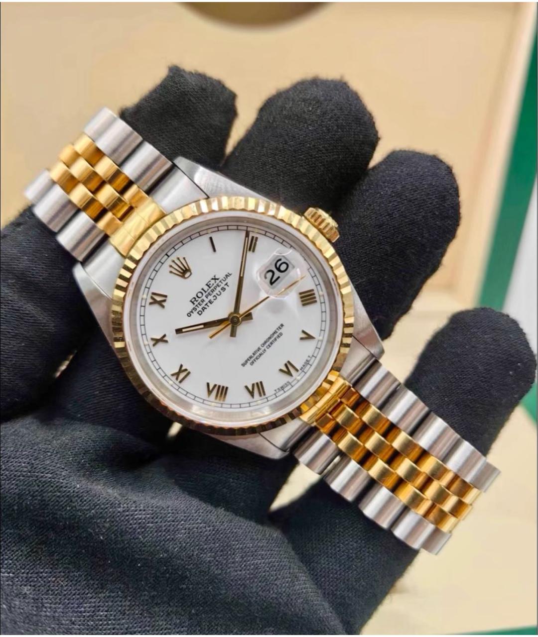 ROLEX Белые часы из желтого золота, фото 3