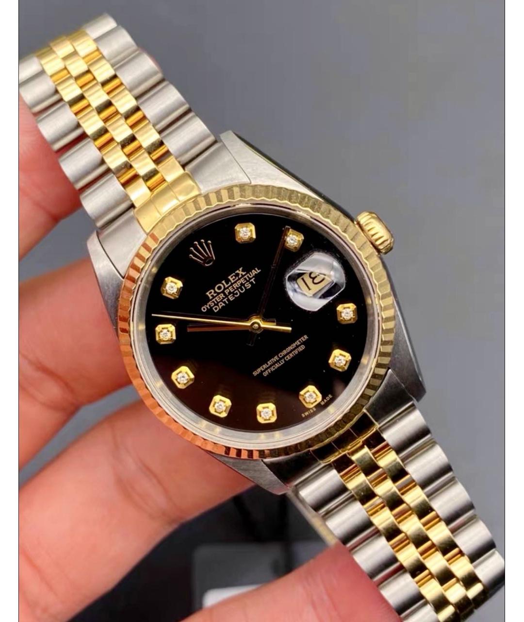 ROLEX Черные часы из желтого золота, фото 6