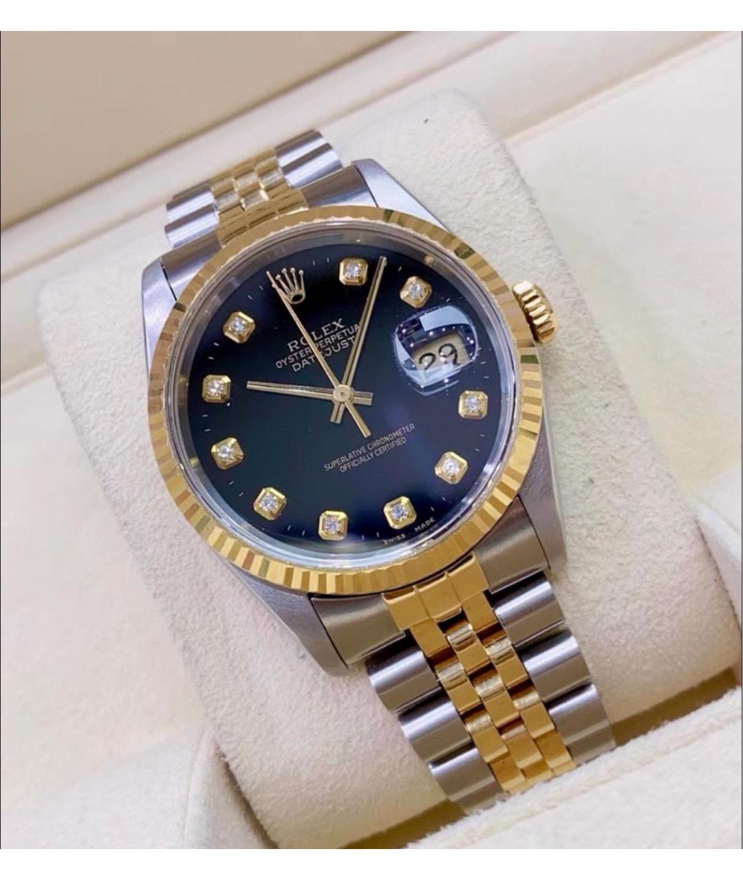 ROLEX Черные часы из желтого золота, фото 3