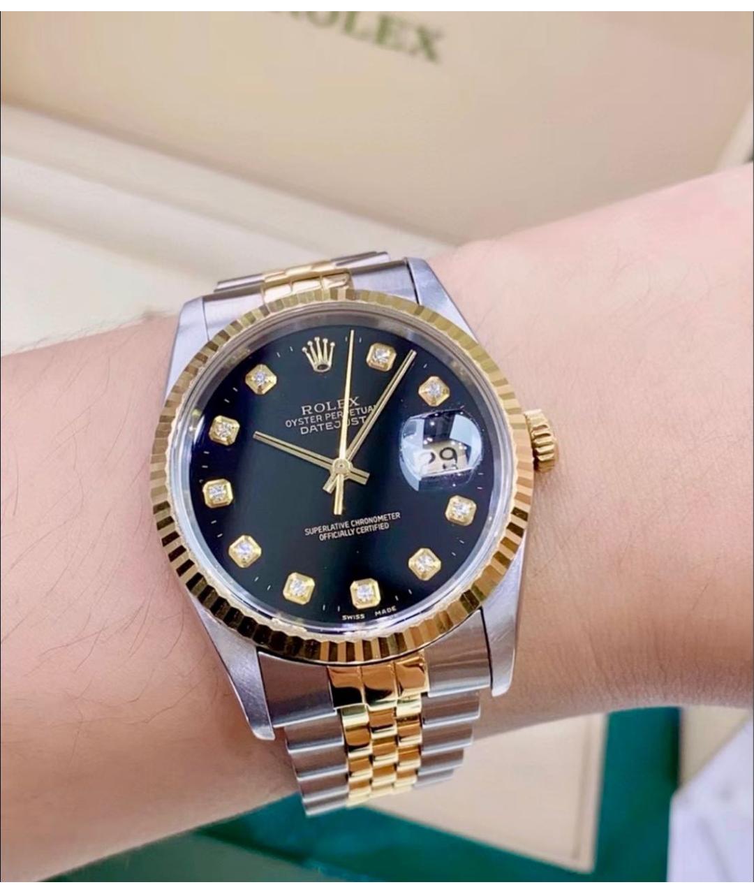 ROLEX Черные часы из желтого золота, фото 5