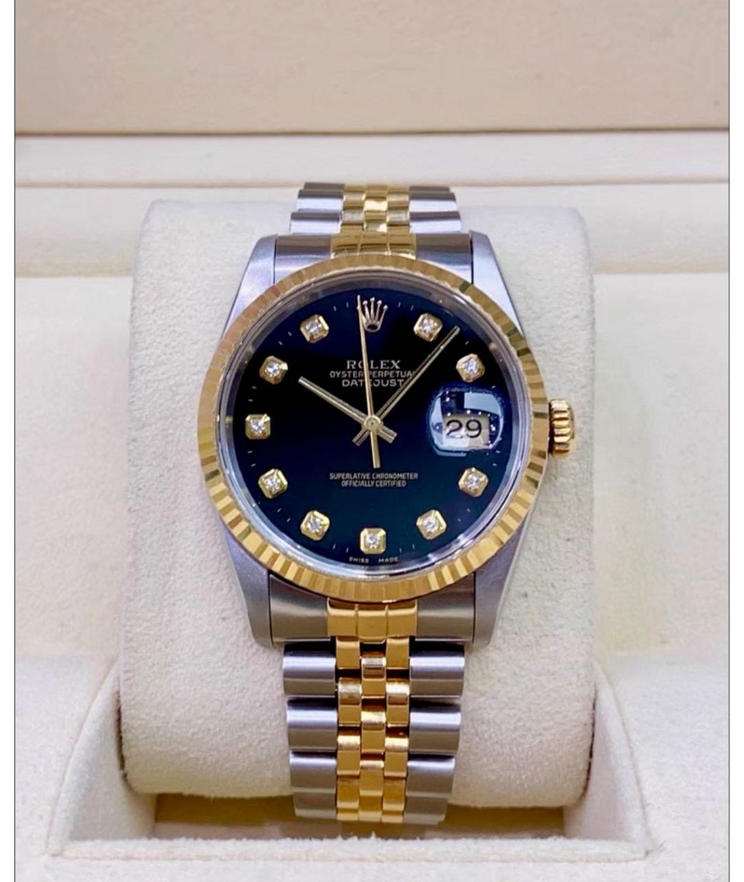 ROLEX Черные часы из желтого золота, фото 2