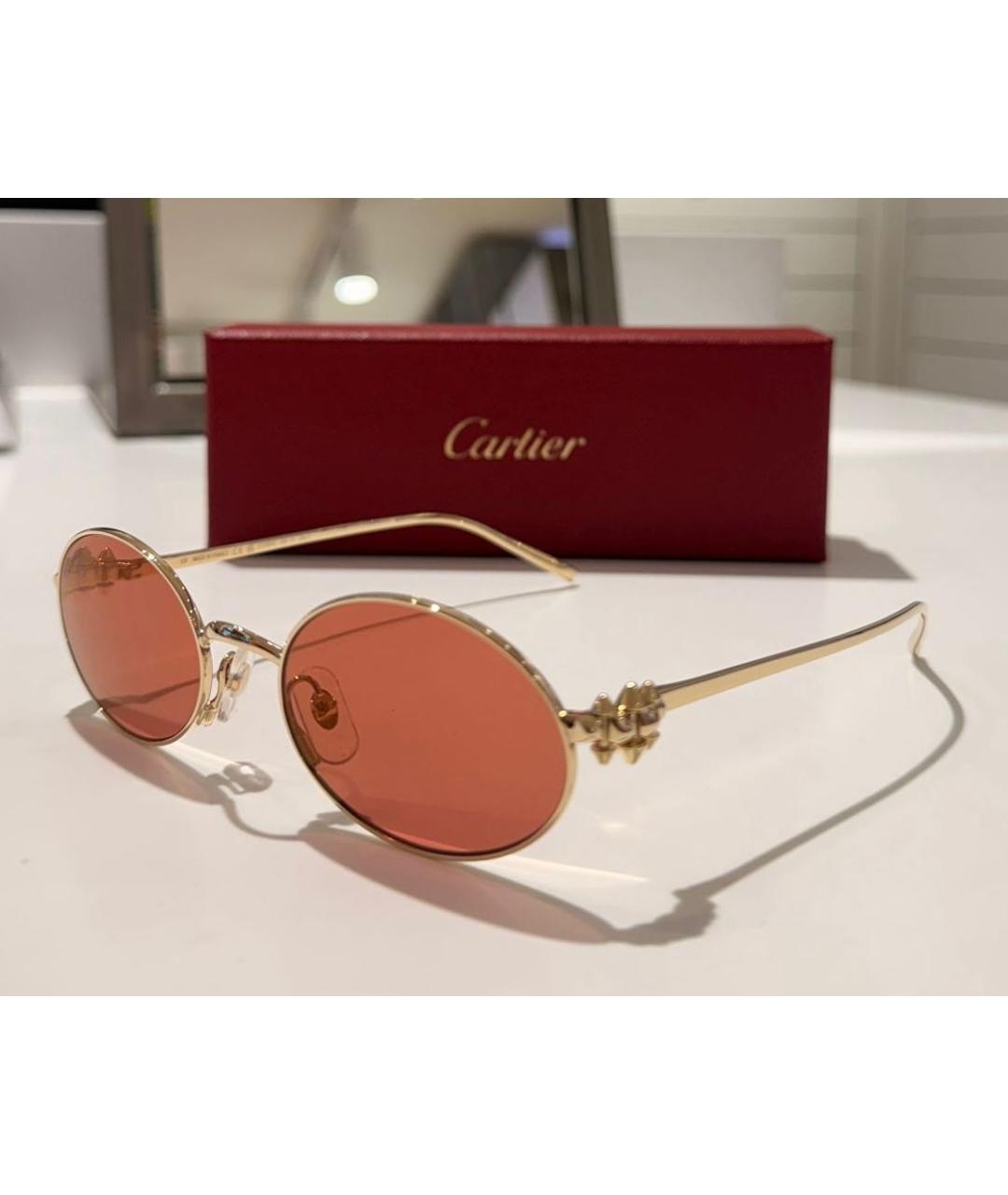 CARTIER Розовые металлические солнцезащитные очки, фото 3