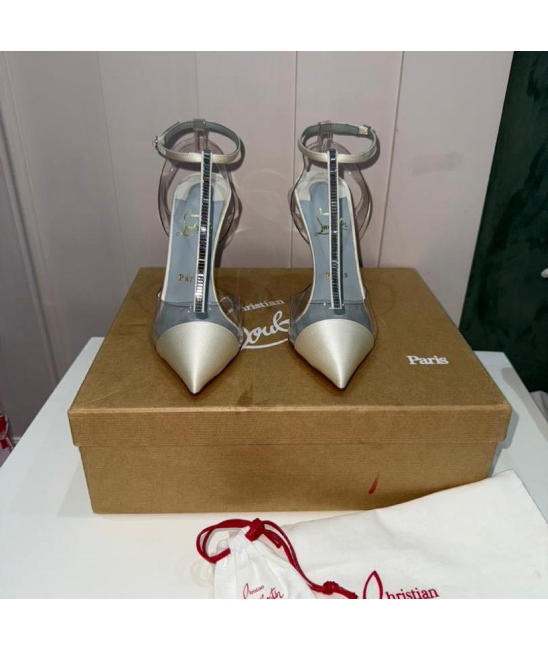 CHRISTIAN LOUBOUTIN Белые текстильные свадебные туфли на высоком каблуке, фото 2