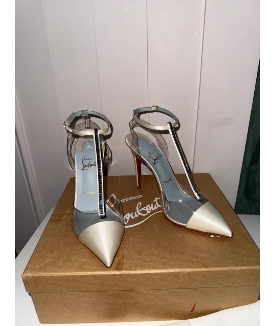 CHRISTIAN LOUBOUTIN Белые текстильные свадебные туфли на высоком каблуке, фото 3