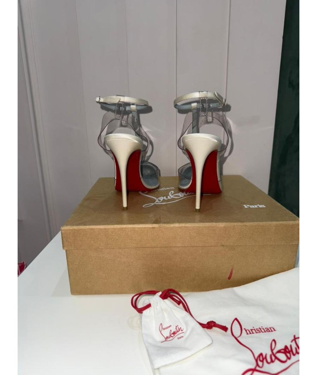 CHRISTIAN LOUBOUTIN Белые текстильные свадебные туфли на высоком каблуке, фото 4