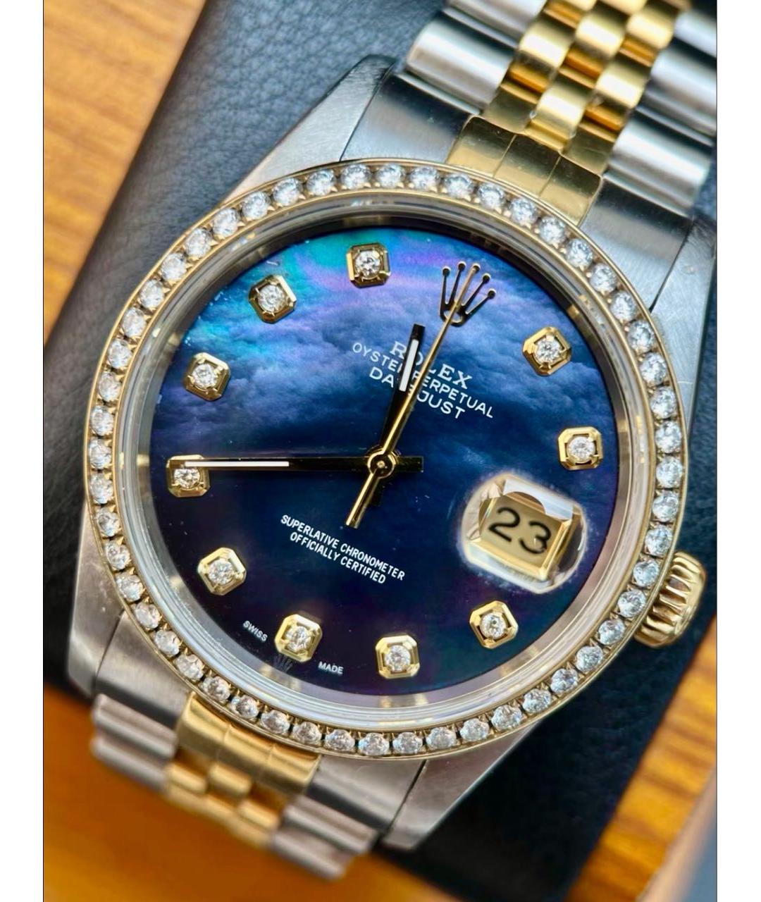 ROLEX Темно-синие часы из желтого золота, фото 3