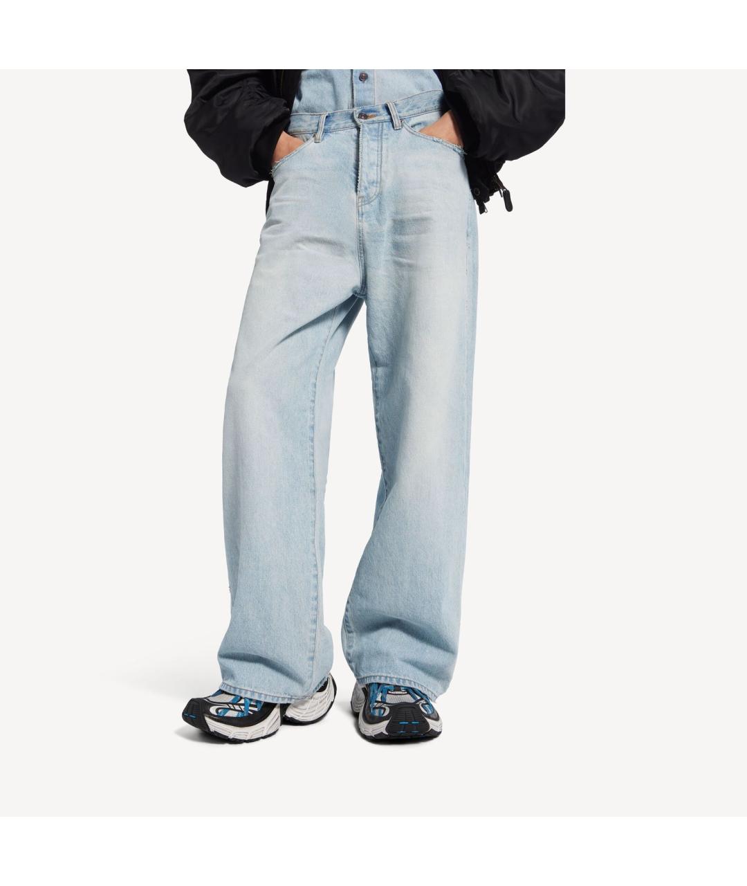 BALENCIAGA Голубые хлопковые прямые джинсы, фото 3