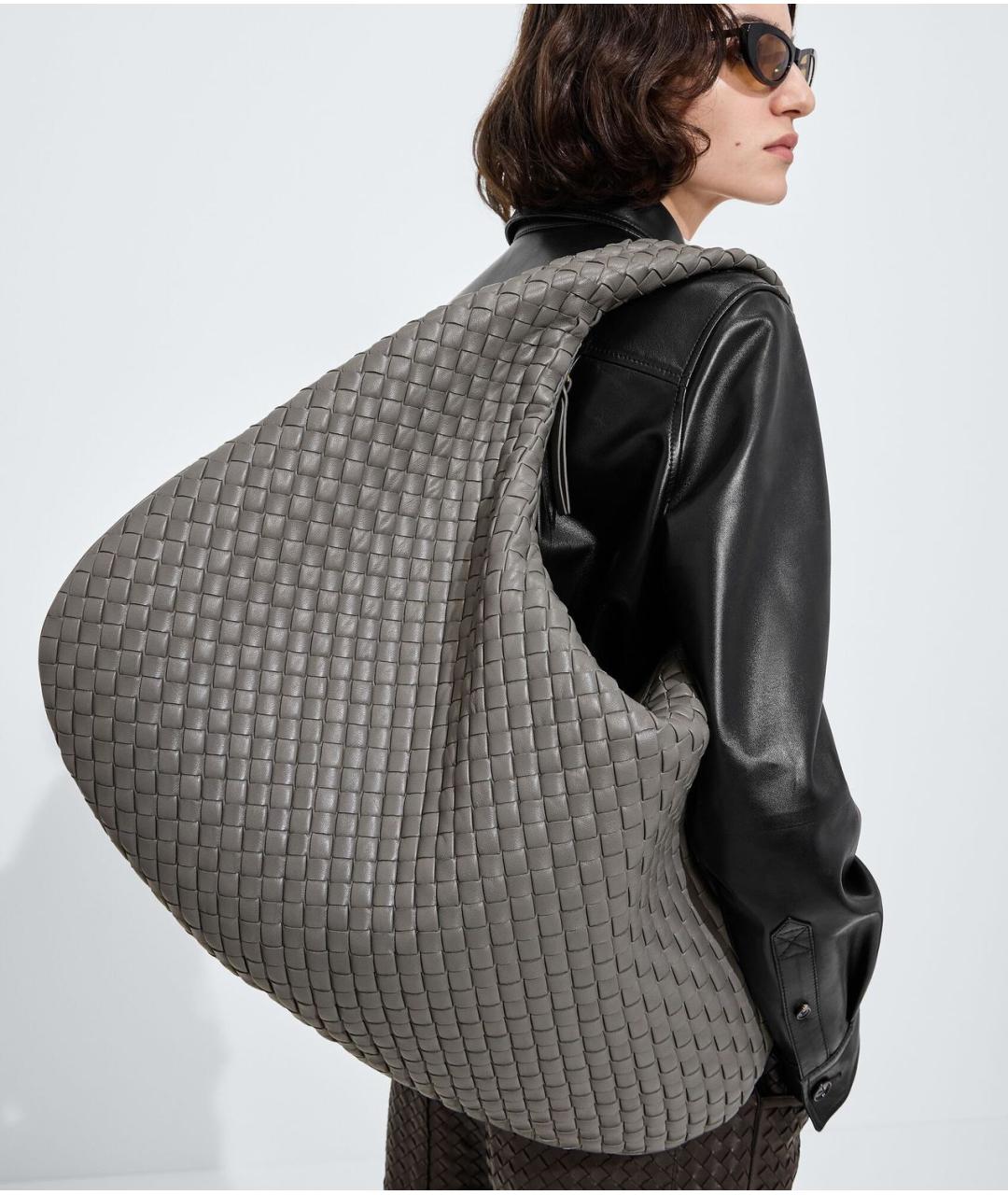 BOTTEGA VENETA Серая кожаная сумка через плечо, фото 2