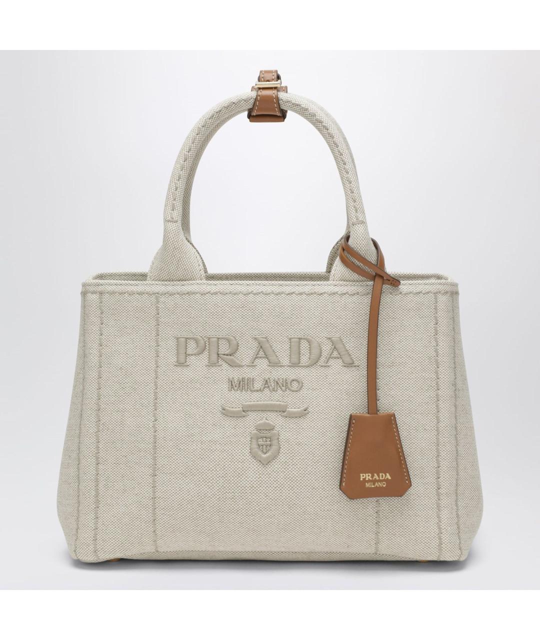 PRADA Бежевая хлопковая сумка тоут, фото 3