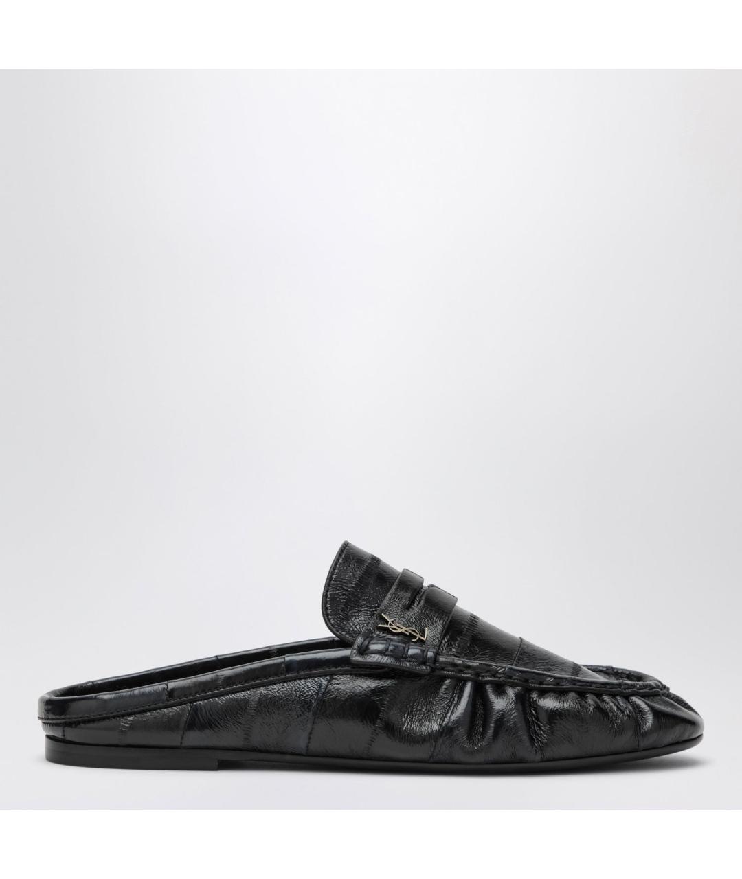 SAINT LAURENT Темно-синие кожаные мюли, фото 3