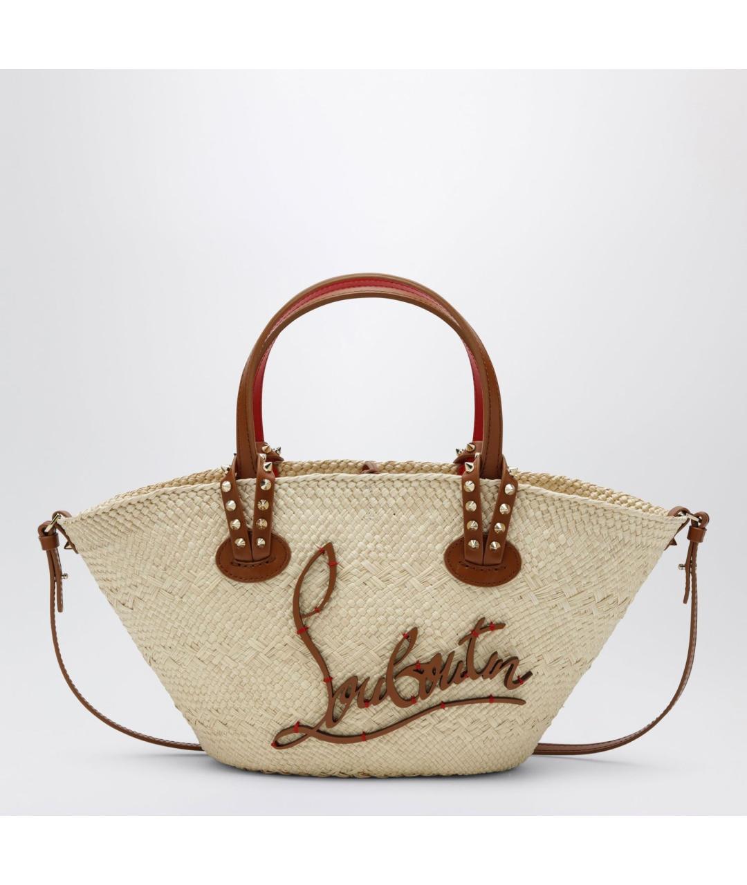 CHRISTIAN LOUBOUTIN Бежевая пелетеная сумка тоут, фото 3