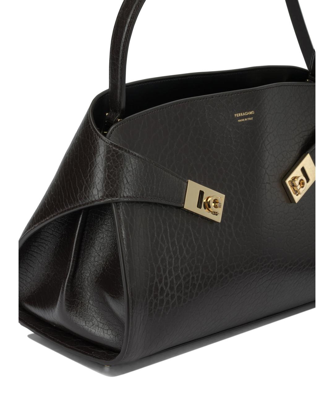 FERRAGAMO Коричневая кожаная сумка с короткими ручками, фото 4