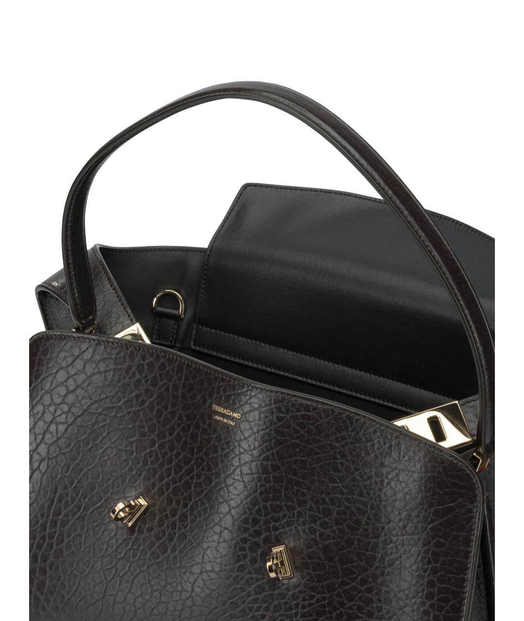FERRAGAMO Коричневая кожаная сумка с короткими ручками, фото 5