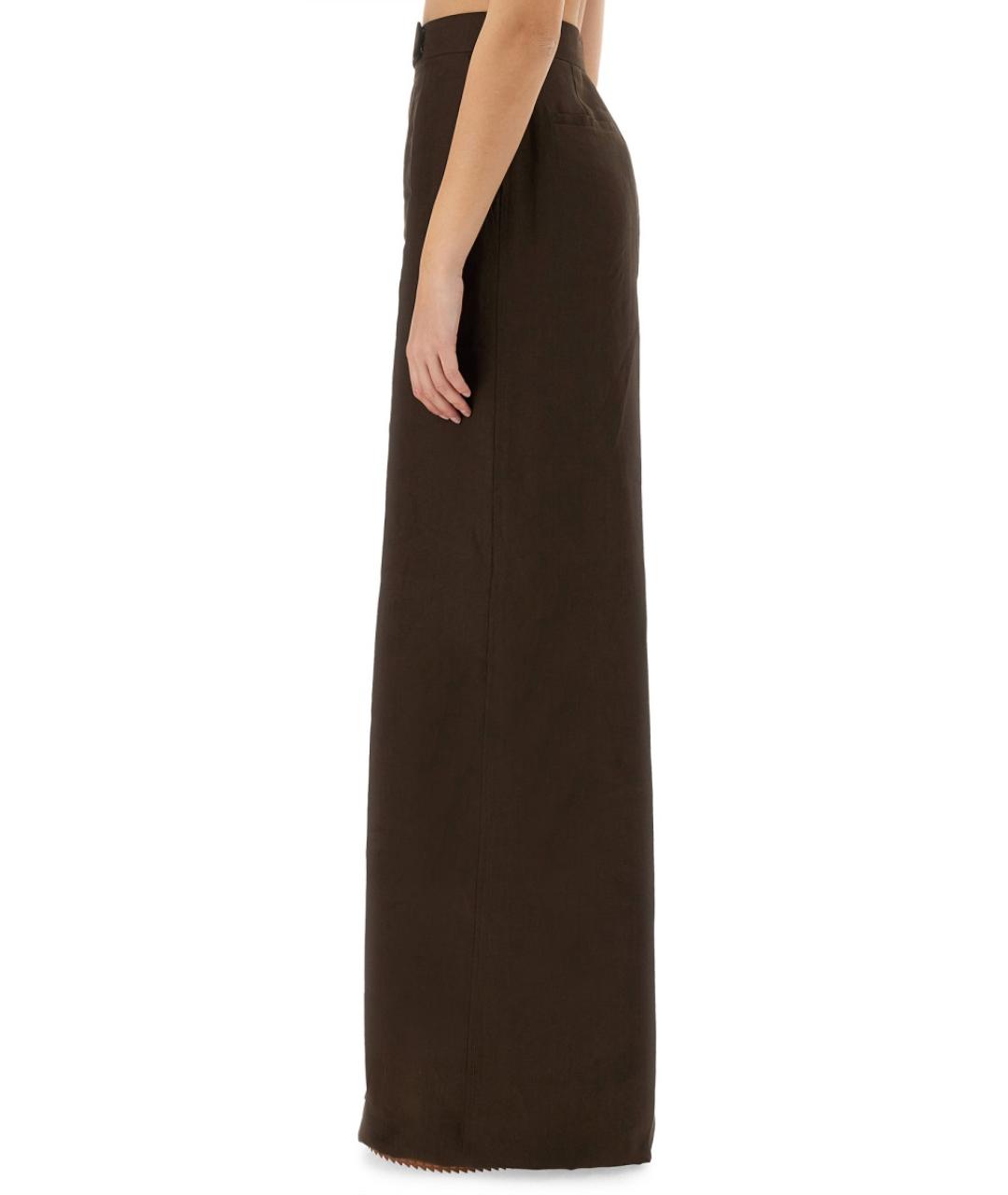 MAX MARA Коричневые льняные прямые брюки, фото 4