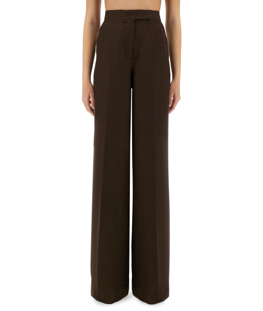 MAX MARA Коричневые льняные прямые брюки, фото 1