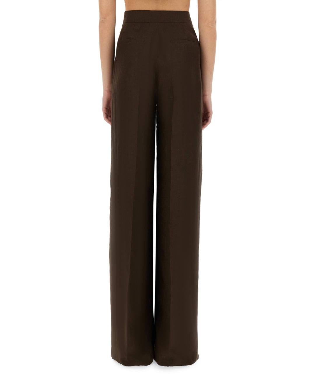 MAX MARA Коричневые льняные прямые брюки, фото 3