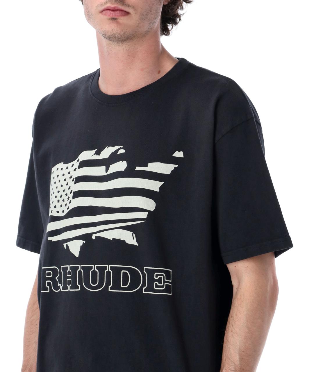 RHUDE Черная хлопковая футболка, фото 4