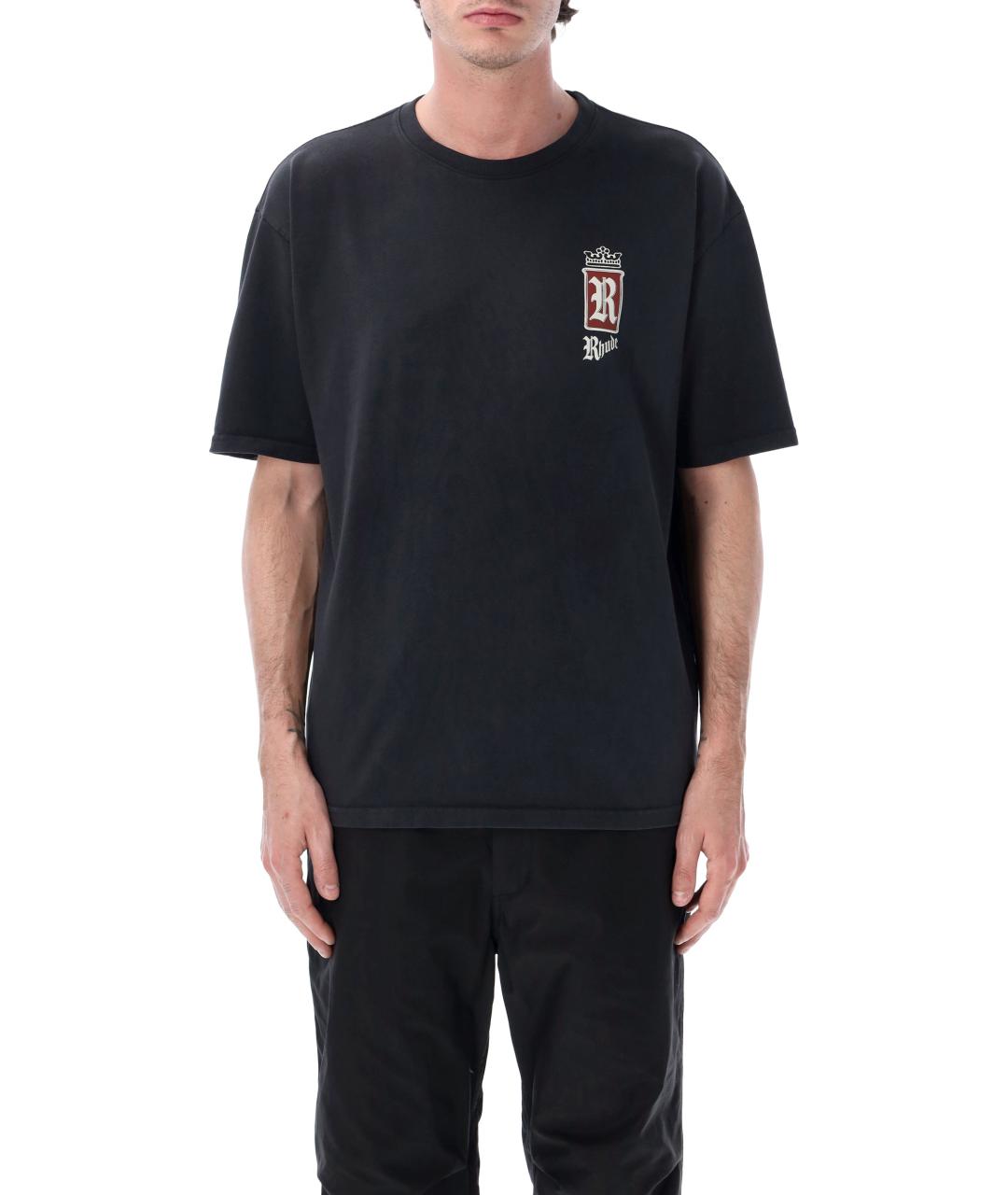 RHUDE Черная хлопковая футболка, фото 4
