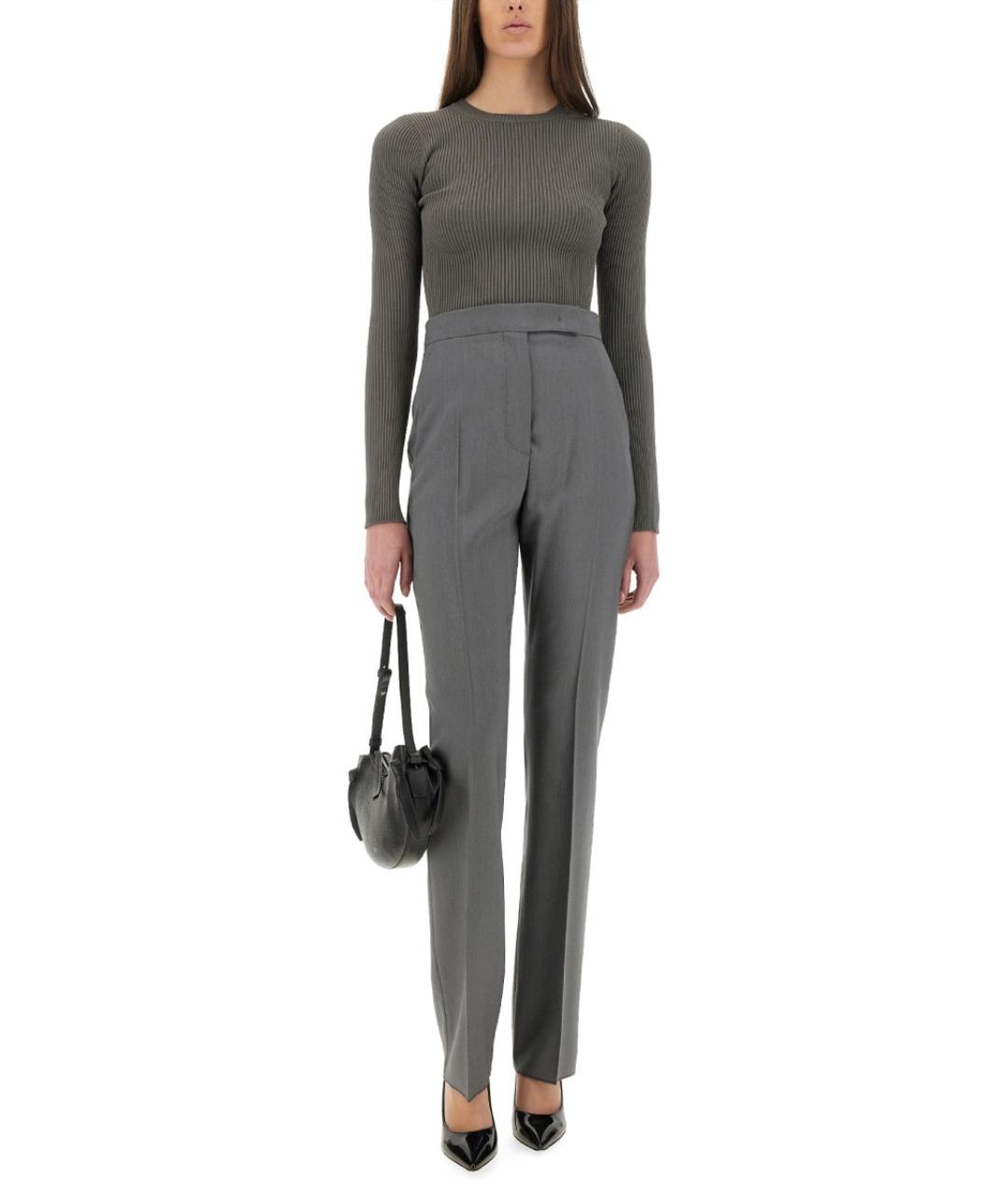 MAX MARA Серые шерстяные брюки узкие, фото 2