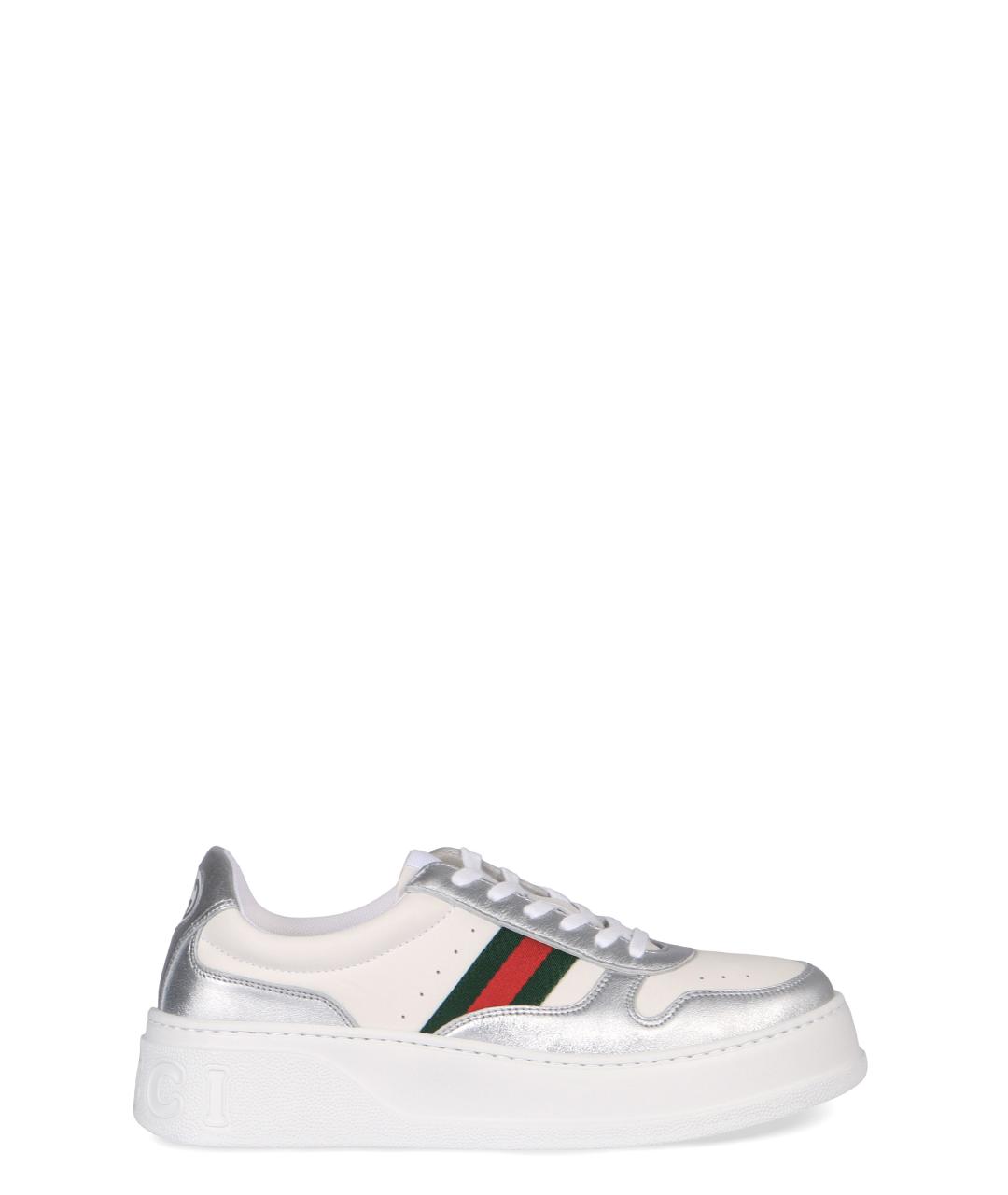 GUCCI Серебряные кожаные кроссовки, фото 1