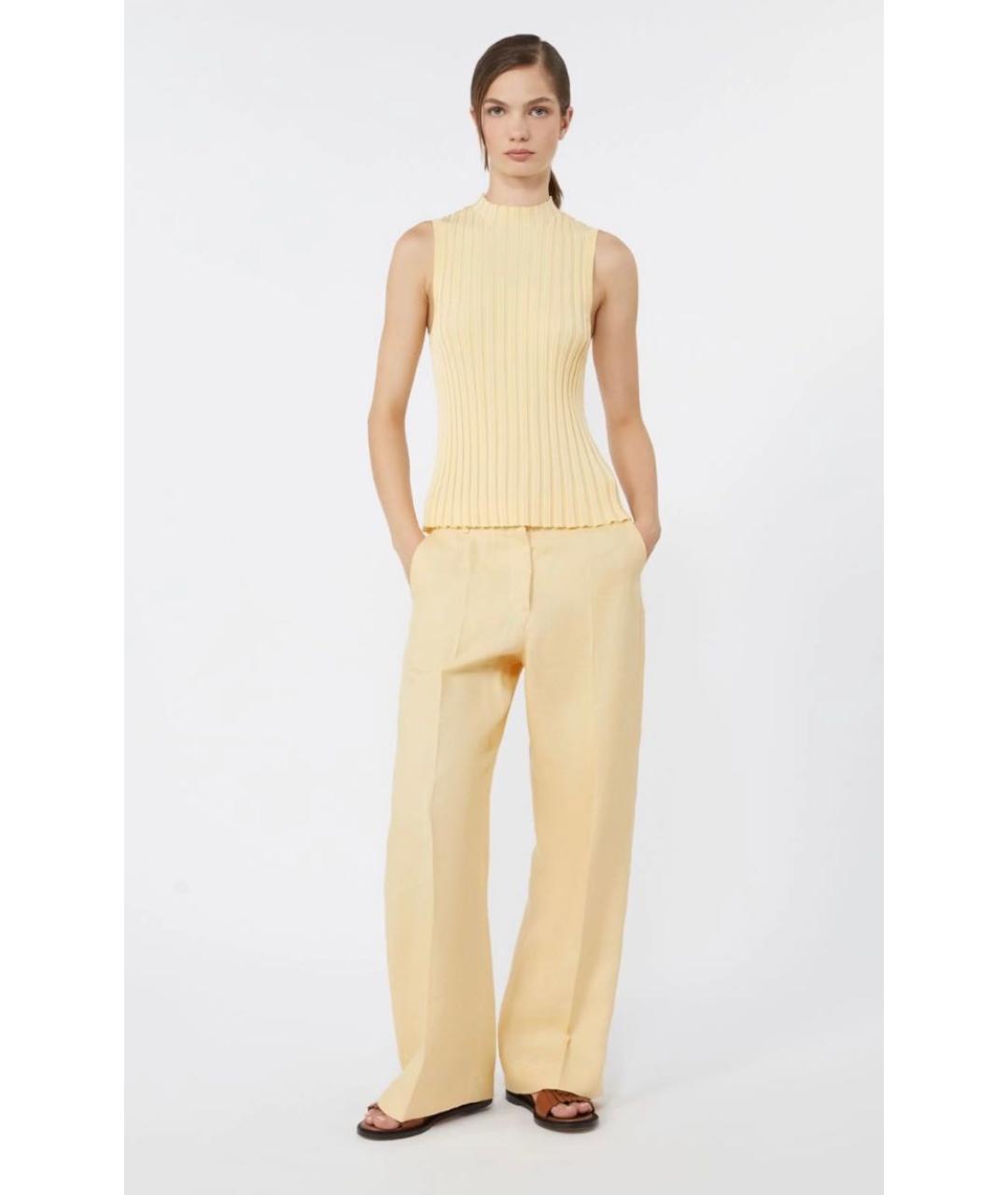 WEEKEND MAX MARA Желтые льняные прямые брюки, фото 3