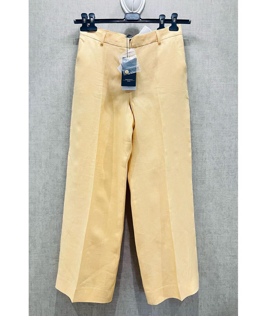 WEEKEND MAX MARA Желтые льняные прямые брюки, фото 4