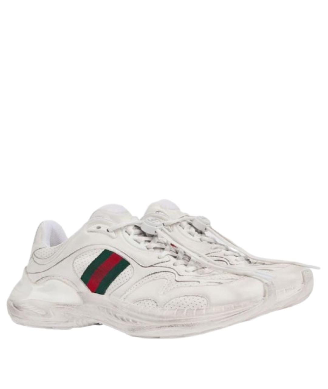 GUCCI Белые кожаные низкие кроссовки / кеды, фото 2