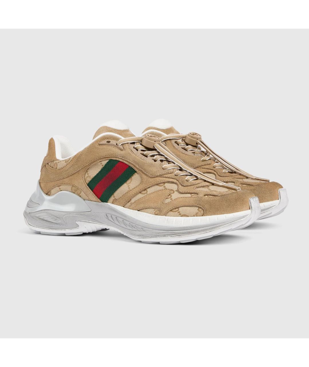 GUCCI Бежевые текстильные низкие кроссовки / кеды, фото 2