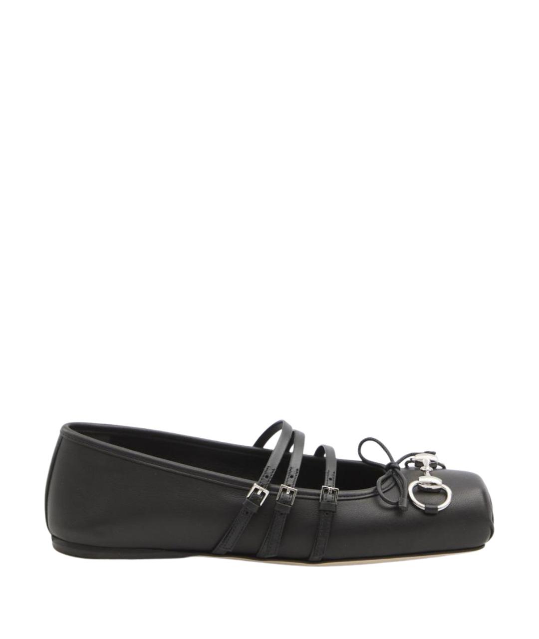 GUCCI Черные кожаные балетки, фото 1