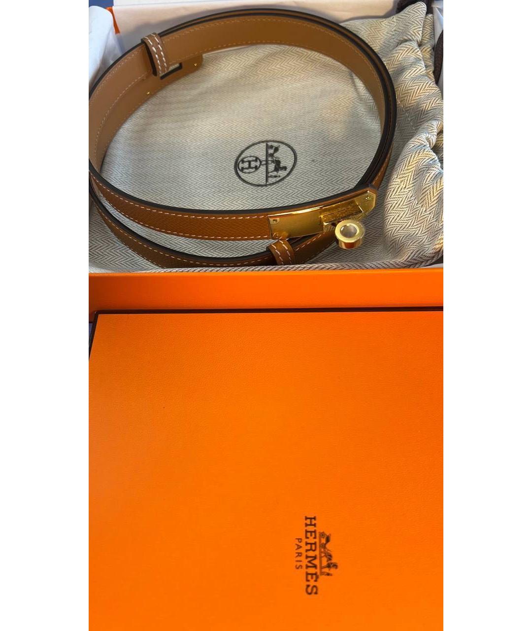 HERMES Золотой кожаный ремень, фото 5