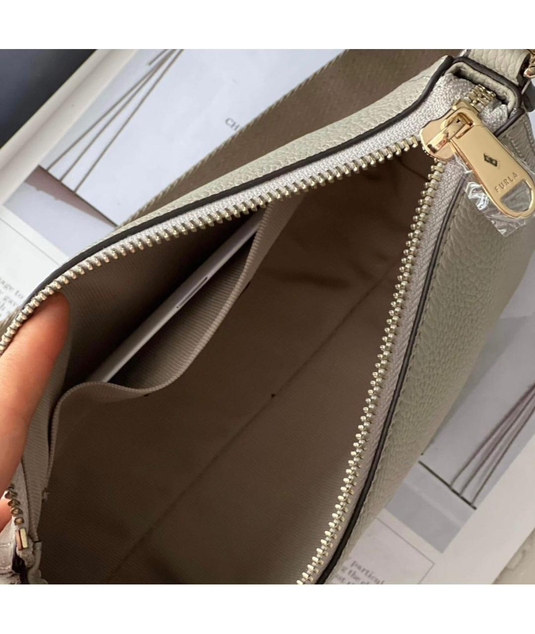 FURLA Бежевая кожаная сумка через плечо, фото 4
