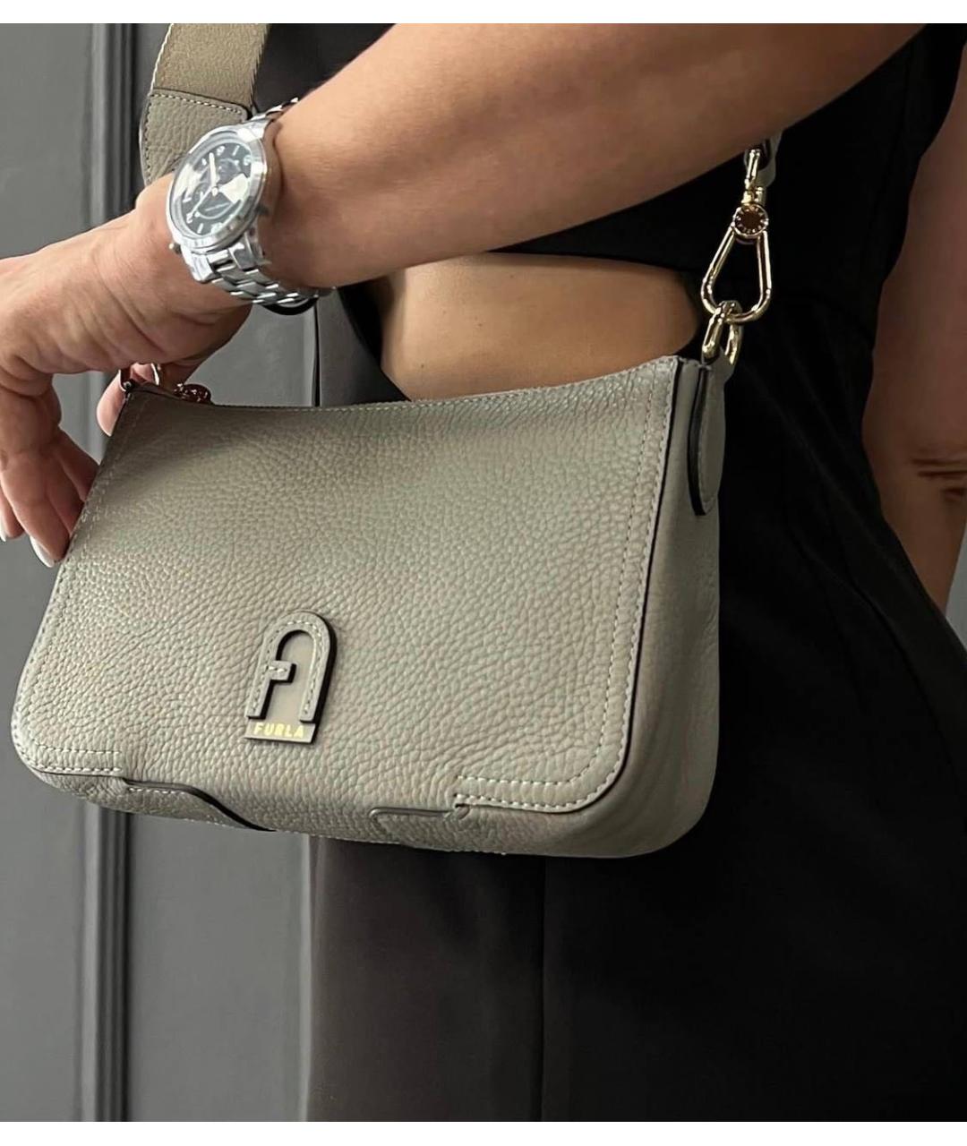 FURLA Бежевая кожаная сумка через плечо, фото 5