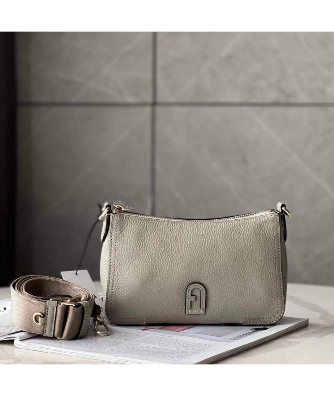 FURLA Бежевая кожаная сумка через плечо, фото 7