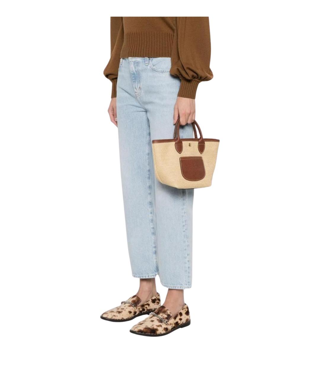LONGCHAMP Бежевая кожаная сумка тоут, фото 2